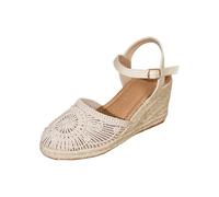 Lanunlly Alpargatas Mujer Cuña Esparto Cerradas Verano Sandalias Plataforma Yute Comodas Zapatos Vestir Elegantes Antideslizantes Sandalia Puntera Cerrada Moda Flexibles Novia Playa Fiesta Boda