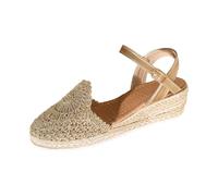 Lanunlly Alpargatas Mujer Cuña Esparto Yute Verano Sandalias Cerradas Plataforma Elegantes Zapatos Vestir Comodas Casual Sandalia Puntera Cerrada Flexibles Antideslizantes Playa Fiesta Boda Novia