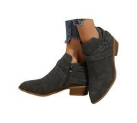 Lanunlly Botas Mujer Tacon Botines Cowboy Antideslizante Vintage Zapatos Cortas Retro Bota Fiesta Botin Elegantes Boots Minimalistas Comodas Originales para Otoño Invierno Primavera