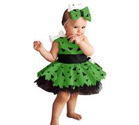Lanunlly Disfraz Halloween Bebe Niña Vestido de Pebbles Picapiedra con Diadema Disfraces Halloween Bebe Infants Ropa Niñas Pequeños Vestidos para Carnaval Fiestas Cumpleaños Naranja Verde Rosa