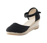 Lanunlly Sandalias Mujer Cuña Esparto Alpargatas Verano Plataforma Sandalias Yute Cerradas Vestir Zapatos Elegantes Comodas Flexibles Sandalia Puntera Cerrada Casual Moda Novia Playa Fiesta Boda