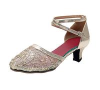 Lanunlly Zapatos Baile Latino Mujer Salsa y Bachata Zapatos Baile Salon Tacon Bajo Cerrados con Pedrería Tango Profesional de Salon Calzado para Bailar Jazz Moderna Práctica y Rendimiento Fiesta