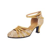 Lanunlly Zapatos Baile Latino Mujer Salsa y Bachata Zapatos Baile Salon Tacon Bajo Cerrados Profesional de Salon Tango Calzado para Bailar Jazz Moderna Práctica y Rendimiento Fiesta