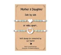 LANWLOSI Juego de pulseras para madre e hija, pulseras de corazón a juego para mamá y yo, pulsera de cuentas de amazonita natural, regalos de cumpleaños para el día de la madre para madre e hija