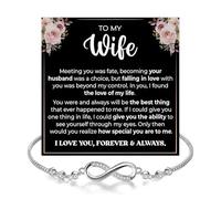 LANWLOSI Pulsera con texto en inglés «To My Wife from Husband», pulsera de plata con infinito, "I Love You Always and Forever Infinity Brace-let con tarjeta de mensaje sincero, regalos de aniversario
