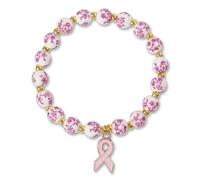 LANWLOSI Pulseras de concientización sobre el cáncer de mama para mujer, con cinta rosa, ajustable, elástica, esperanza, fe, fuerza, coraje, apoyo, regalos inspiradores para sobrevivientes y