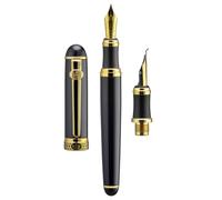 Lanxivi Duke D2 - Juego de pluma estilográfica con borde dorado negro y punta fina con punta adicional (punta doblada) y convertidor de caligrafía