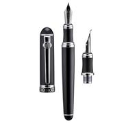Lanxivi Duke D2 pluma estilográfica, negra con borde plateado, pluma fina con plumín Fude adicional (punta curva) y convertidor, set de plumas artísticas para caligrafía