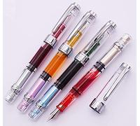 Lanxivi Pluma estilográfica 4 x 3008, punta fina mejorada, borde plateado, relleno de pistón, transparente