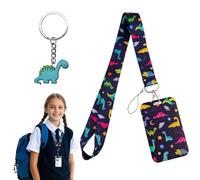 Lanyard con soporte de tarjeta, lindo dinosaurio Lanyard soporte de tarjeta de identificación de plástico para el autobús escolar, con un llavero de dinosaurio