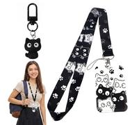 Lanyard con soporte de tarjeta, lindo Lanyard soporte de tarjeta de identificación de plástico para el autobús escolar, con un llavero (Gato)