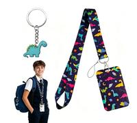 Lanyard con soporte de tarjeta, lindo Lanyard soporte de tarjeta de identificación de plástico para el autobús escolar, con un llavero (Dinosaurio)