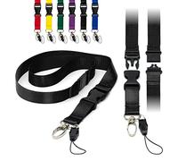 LanyardsTomorrow - Cordón desmontable de 2 cm de ancho con hebilla, soporte para tarjetas de identificación, cordón para el cuello, cierre de seguridad, clip metálico y asa, Negro , Pack Von 50