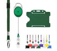 LanyardsTomorrow - Cordón retráctil y soporte de insignia, paquete triple de trío - El incluye un solo cordón liso, mosquetón extensible y soporte para tarjeta de identificación rígida., color verde