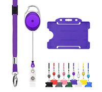 LanyardsTomorrow Cordón retráctil y soporte de insignia, paquete triple de trío El juego incluye un solo cordón liso, mosquetón extensible y soporte para tarjeta de identificación rígida.color morado