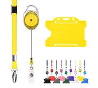 LanyardsTomorrow - Cordón retráctil y soporte de insignia, paquete triple de trío -un solo cordón liso, mosquetón extensible y soporte para tarjeta de identificación rígida., color amarillo