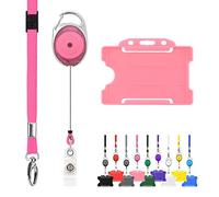 LanyardsTomorrow - Cordón retráctil y soporte de insignia, paquete triple de trío -un solo cordón liso, mosquetón extensible y soporte para tarjeta de identificación rígida., color rosso