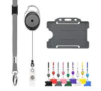 LanyardsTomorrow - Cordón retráctil y soporte de insignia, paquete triple de trío -un solo cordón liso, mosquetón extensible y soporte para tarjeta de identificación rígida., color gris