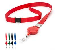 LanyardsTomorrow - Cordones retráctiles rojos para tarjetas de identificación, 15 mm, planas, lisas, con tirador de seguridad, soportes para tarjetas de identificación, clip de carrete extensible,