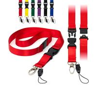 LanyardsTomorrow Correa para el cuello roja desmontable de 2 cm de ancho con hebilla, soporte para tarjetas de identificación, cordón de seguridad con clip metálico y asa, 100 unidades