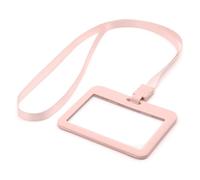 LanyardsTomorrow - Juego de 12 soportes para tarjetas de identificación con contorno horizontal rígido y correa para el cuello con clip de plástico (rosa pastel)