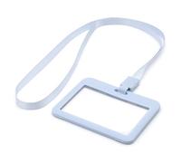 LanyardsTomorrow - Juego de 12 soportes para tarjetas de identificación con contorno horizontal rígido y correa para el cuello con clip de plástico (azul pastel)