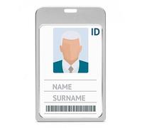 LanyardsTomorrow - Soporte para tarjetas de identificación de metal de aluminio para vertical, con doble cara abierta, protector para tarjetas de 7 x 10 cm, tamaño de 12 x 7,4 cm (plata, 1 unidad)