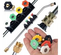 Lanza de alta presión PowerJet M22M Pro Set - 5 boquillas de 1/4 pulgadas de acoplamiento rápido, rosca exterior M22 de 14 mm, acero inoxidable y latón | 200 bar, 60 °C | Repuesto para lavadora de