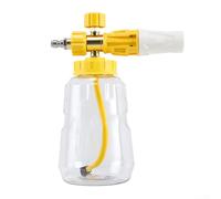 Lanza de espuma de nieve para lavado de coche, botella de 1 litro con boquilla de pulverización ajustable y perilla de concentración para limpieza general del vehículo y detalles (amarillo)