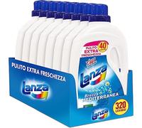 Lanza - Detergente líquido para lavadora, limpieza extra frescura, brisa mediterránea, 320 lavados, 8 paquetes de 40 lavados
