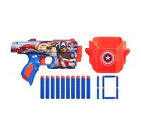 Lanzador Nerf Marvel Captain America, 10 Dardos Nerf Elite, Funda, Regalos para niños y niñas a Partir de 8 años