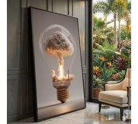 Lanzamiento de cohete en lienzo con bulbo, arte espacial creativo, decoración de pared surrealista, arte conceptual de innovación, pintura moderna para decoración del hogar (60 x 105 cm/sin marco)