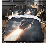 lanzamiento de un gato espacial 3D Impresión Edredón funda 3pz Microfibra transpirable arte animal fantástico Funda de edredón 2 fundas lavable a máquina Familia Invitados Single (135x200cm)