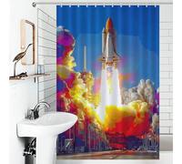 Lanzamiento del transbordador espacial: una representación brillante - Cortina de ducha de poliéster gruesa y resistente, 119 x 180 cm (46,85 x 70,87 pulgadas), ideal para cabinas y bañeras.