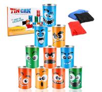 Lanzar latas para niños, juego de lanzamiento de latas para cumpleaños infantiles, jardín, 10 latas y 3 bolsas de frijoles, juego de lanzar juegos al aire libre para niños, juegos de cumpleaños