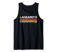 Lanzarote España Retro Palmera Atardecer Playa Tropical Camiseta sin Mangas