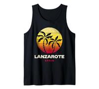 Lanzarote Retro Palmera Atardecer Playa Tropical Camiseta sin Mangas