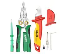 LAOA Pelacables con medición de electricidad, alicates pelacables 8 en 1 para cortar, tirar de cables, tijeras de cable para raspar, prensar cables, con prueba de voltaje, con cuchillo de aislamiento