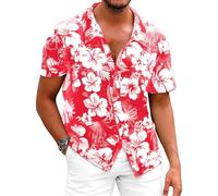 LAOARA Camisa hawaiana de manga corta para hombre, camisa de verano, camisa de playa, camisa casual, camisa ligera, M-3XL, rojo, 3XL