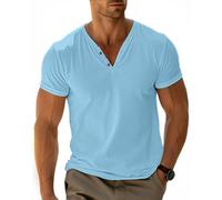 LAOARA Camiseta de verano para hombre, camiseta de Henry, manga corta, informal, ligera, azul, S