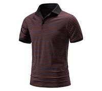 LAOFU Polos Hombre Verano Hombres Primavera Verano Amplio Tamaño Grande Botón Cuello Camisa Rayas Impreso Top Manga Corta Alto Grande Casual Deportes Tops Vacaciones Moda Confort, Coffee-a, M