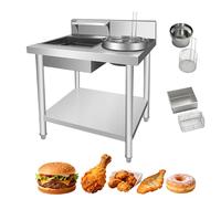Laohucai Mesa de Empanado para Pollo Frito, Estación de Empanado Comercial de Acero Inoxidable Resistente con 2 Cestas y Tamiz de Harina, para Restaurantes y Hamburgueserías(80x70x80cm)