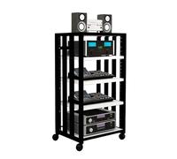 Laohucai Soporte metálico de 5 Niveles para Medios audiovisuales con Ruedas, Torre de Rack de Audio Resistente con estantes Ajustables, gabinete estéreo móvil para DVD y TV Box(B)