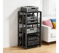 Laohucai Soporte para Equipos audiovisuales con Ruedas, Torre de Audio de 4 Niveles, Altura Ajustable, Soporte para componentes estéreo de Entretenimiento para Tocadiscos y DVD(Black)