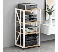 Laohucai Soporte para Equipos audiovisuales con Ruedas, Torre de Audio de 4 Niveles, Altura Ajustable, Soporte para componentes estéreo de Entretenimiento para Tocadiscos y DVD(White)