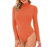 LAOLASI Body de cuello alto para mujer, manga larga y sin mangas, ajuste ajustado, casual, básico extensor, 06-Naranja, XS