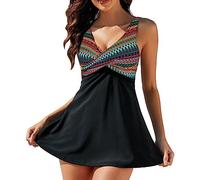 Laorchid - Traje de baño de tallas grandes con pantalones cortos para mujer, traje de baño de playa, tankini push up, tankini acolchado, Rayas bohemias, L