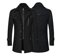 LAOSU Abrigo de Lana de Doble Cuello Otoño e Invierno, Hombre, Lana de Manga Larga, Cálido, Informal, Bomber, Chaqueta Cómoda, Negro, L