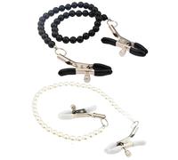 LAOYEFACAI 2 Piezas Pinzas para Pezones con Presión Ajustable, Collar Cadena Corporal con Cuentas, Clips para Pezones No Perforantes, Accesorios y Joyería Corporal (1)