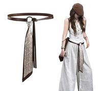 LAOYEFACAI Cinturón para mujer Bufanda de seda y cuero Y2K Hip Hop Punk Vintage Cadena para el vientre para vaqueros, cadena ajustable para la cadera, cinturón ancho para mujer (Brown)